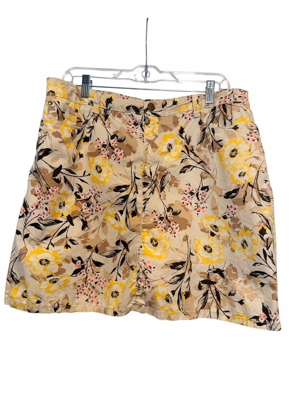 croft & barrow Beige Floral A-Line Skirt with Yellow Accents Size 14 Stretch